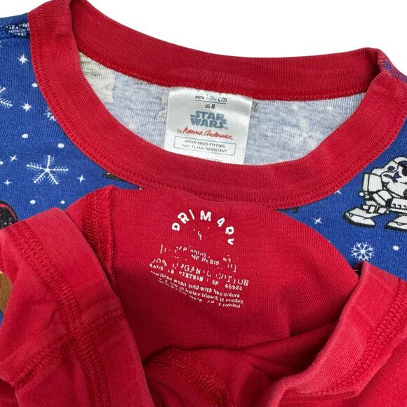 HANNA ANDERSSON PRIMARY Star Wars Holiday Long Johns Pajama Set 130 8 Blue Red - Picture 2 of 6